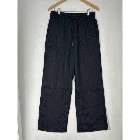 Athleta Women's Medium Petite Retreat Linen High Rise Wide Leg Pants Black EUC - Picture 1 of 10